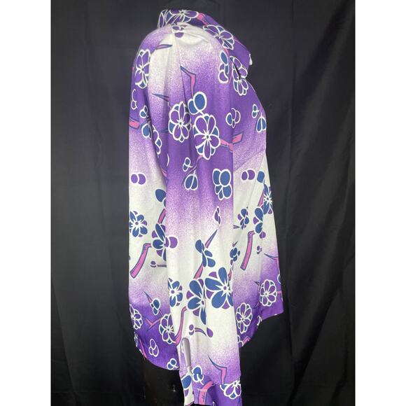 Vintage 70's purple cherry blossom, button down Sears, blouse, wide collar, - Picture 6 of 9
